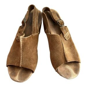 Clarks Elements Slingback Wedge Sandals Harwich Middy Tan Cognac‎ Suede size 7 M